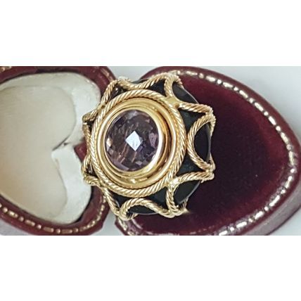 Estate 14k Yellow Gold Amethyst Ornate Ring Design by Milor,Italy