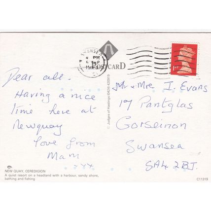 New Quay Ceredigion Postcard posted crease