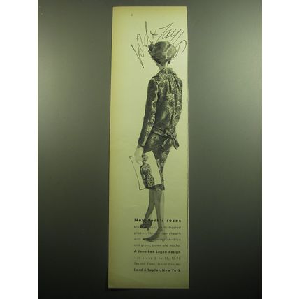 1958 Lord & Taylor Jonathan Logan Dress Ad - New York's Roses