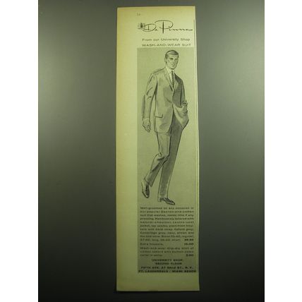 1958 De Pinna Suit Ad - De Pinna From our University Shop Wash-and-wear suit