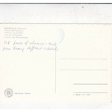 Palermo Monreale Interno del Chiostro Italy Postcard used VGC