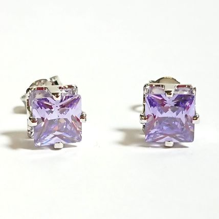 Purple Tanzanite Square White Gold Plated 7mm Stud Earrings
