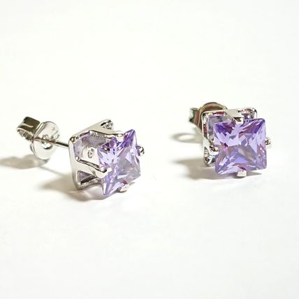 Purple Tanzanite Square White Gold Plated 7mm Stud Earrings