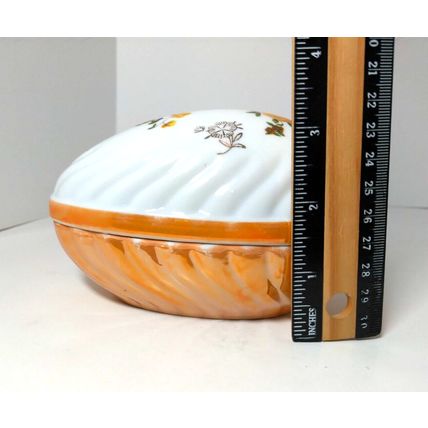Norleans Japan Egg Shaped Trinket Box Dish /Porcelain Yellow Flower Vintage!