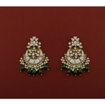 PAKISTANI INDIAN WOMEN GIRLS GOLD-PLATED THAPA KUNDAN EMBELLISHED NATURAL PEARLS