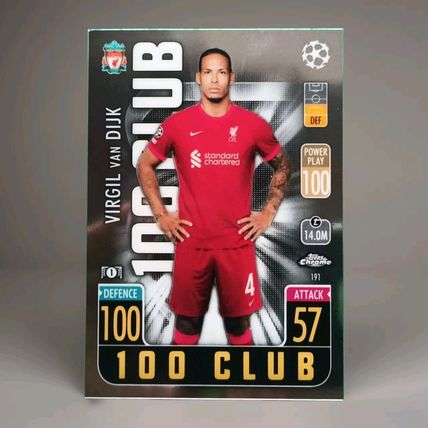 Virgil van Dijk 100 Club Topps Match Attax Chrome 2021/22 Card #191