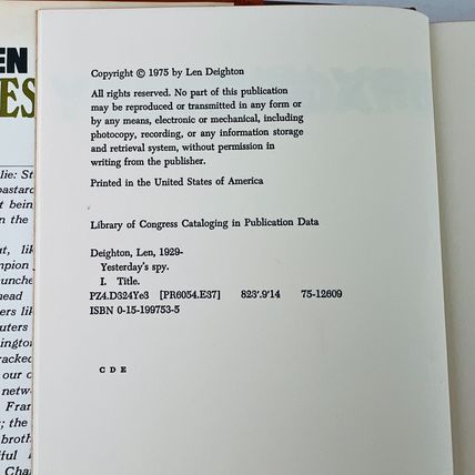 Len Deighton - Yesterday's Spy Hardcover Book 1975