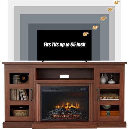 Farmhouse TV Cabinet with 3D Fireplace – Fits TVs Up to 65 Inches
