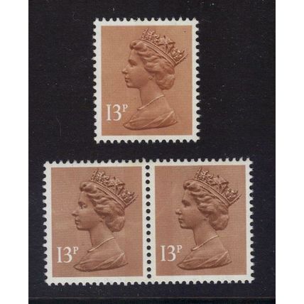X900 X901 X901Ea 13p Pale Chestnut CENTRE, RIGHT & LEFT BAND ~ Unmounted Mint GB