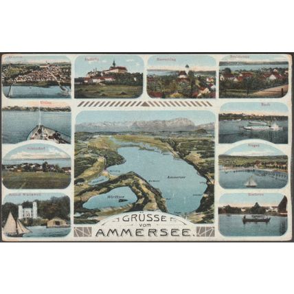 Grüsse vom Ammersee, 1905 - Ottmar Zieher AK -Werbung für Amsterdamer Restaurant
