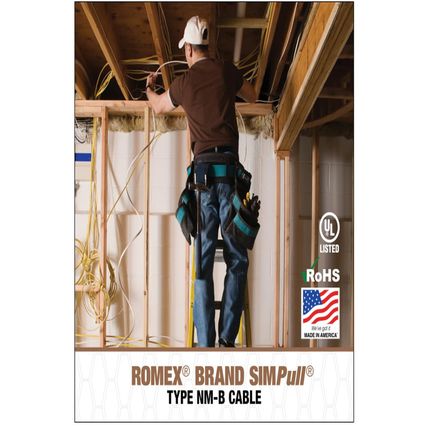 Southwire Romex Brand Simpull Solid Indoor 14/2 W/G NMB Cable 50Ft Coil - SW# 28
