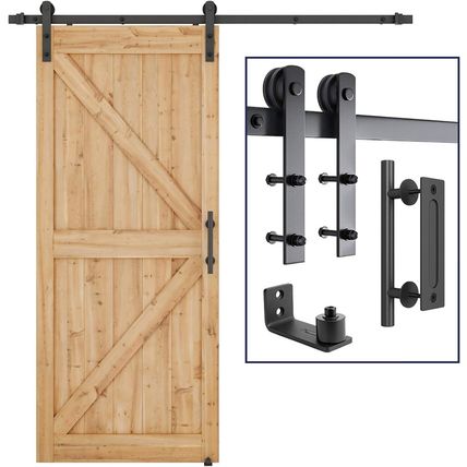 SMARTSTANDARD 6.8 FT Heavy Duty Sturdy Sliding Barn Door Hardware Kit, Black, (W