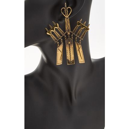 VALENTINO GARAVANI Antique Gold Tone Heart Drop Earrings (RARE & COLLECTABLE)