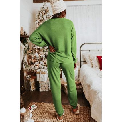Spinach Green Long Sleeve Pullover and Jogger Pants Lounge Set