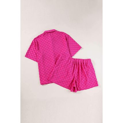 Peach Blossom Plus Size Checkered Terry Knit Short 2pcs Outfit
