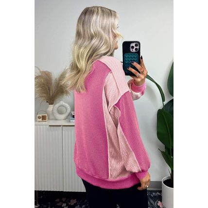Bonbon Cable Knit Colorblock Exposed Seam Sweatshirt