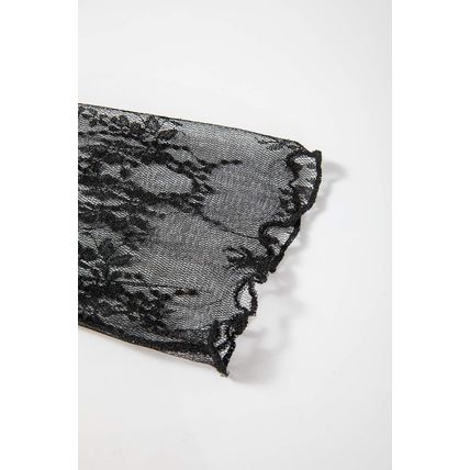Black Lace Mesh Crochet Splicing Slim Fit Long Sleeve Blouse