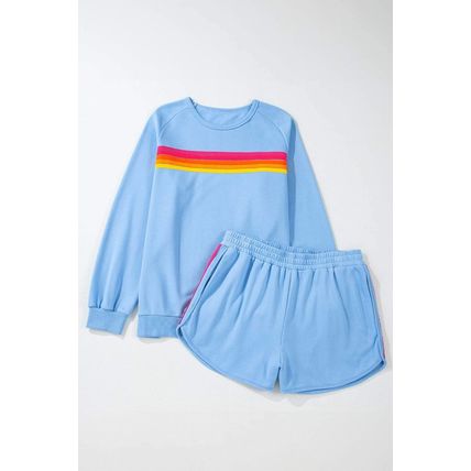 Beau Blue Striped Accent Pullover and Shorts Two Piece Casual Set