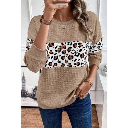 Parchment Leopard Quilted Patchwork Crew Neck Sweatshirt