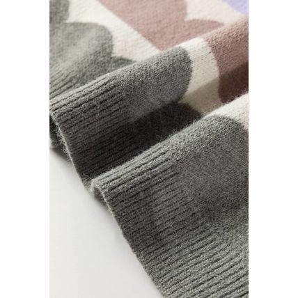 Gray Wave Striped Balloon Sleeve Drop Shoulder Sweater