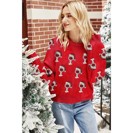 Racing Red Cheer for Christmas Round Neck Casual Sweater