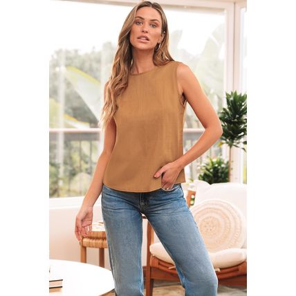 Desert Gold Bowknot V Cut Backless Cotton Tank Top
