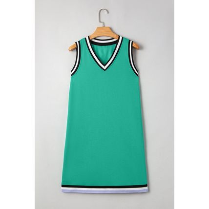Mint Green Color Contrast Trim V Neck Shift Sleeveless Mini Dress