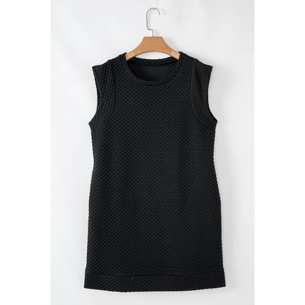 Black Textured Cap Sleeve T-shirt Shift Mini Dress