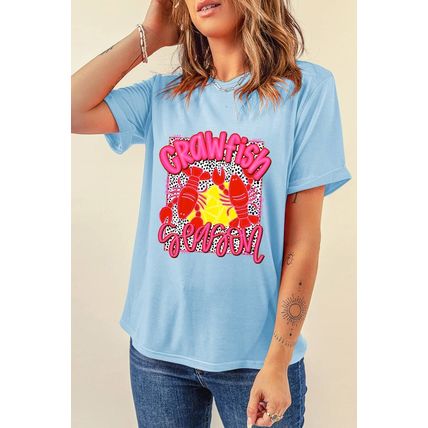 Light Blue Crawfish Season Fashion Graphic T Shirt