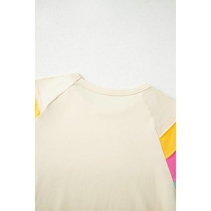 White Color Block Stitched Sleeve Loose T Shirt