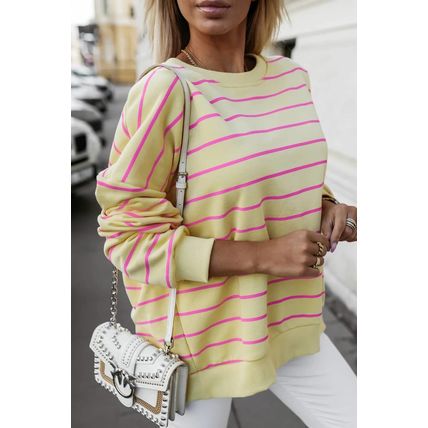 Yellow Stripe Stylish Overlap Detail Drop Shoulder Pullover Sweatshirt