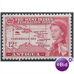 Antigua 1958 SG137 1c Scarlet Caribbean Fed Unmntd Mint