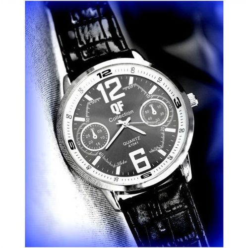 Large Grey Face Dial QF Collection Wrist Watch Black Watchband Jewellery 904