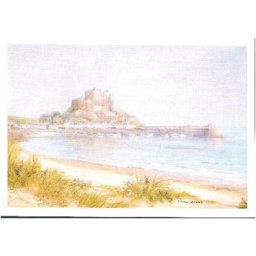 Gorey Castle, Jersey - art postcard Diana Bowen c.1980s