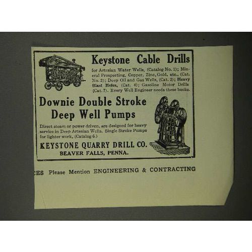 1911 Keystone Cable Drill, Downie Deep Well Pump Ad