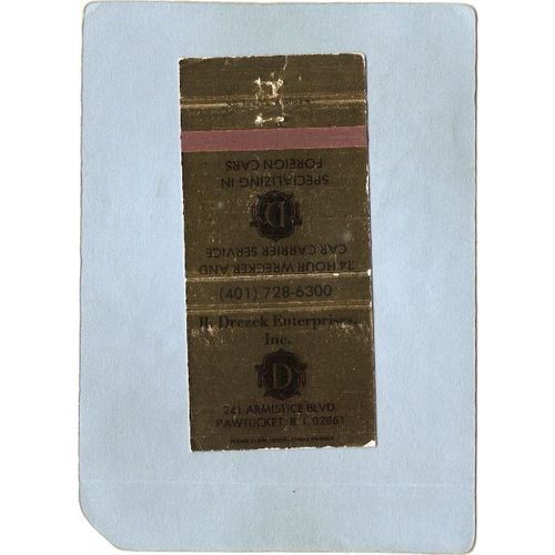 Rhode Island Pawtucket Matchcover R Drezek Enterprises Inc 241 Armistice B~914
