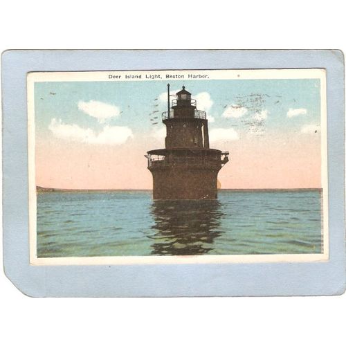 MA Boston Harbor Lighthouse Postcard Deer Island Light lighthouse_box1~432