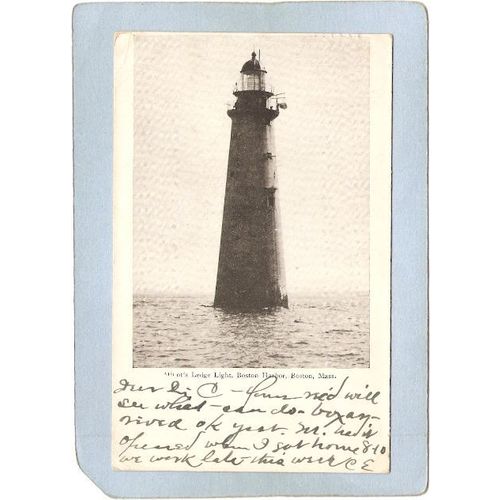 MA Boston Harbor Lighthouse Postcard Minot's Ledge Light Undivided Back li~471