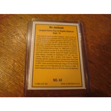 1986 Donruss Highlights, Longest Homerun, BO JACKSON, Royals