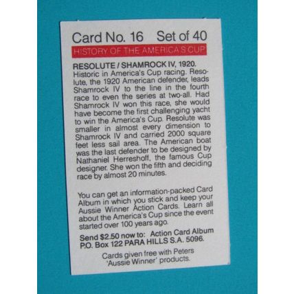 Peters Foods Australia 1987 The History of the Americas Cup Cards Choice (e25)