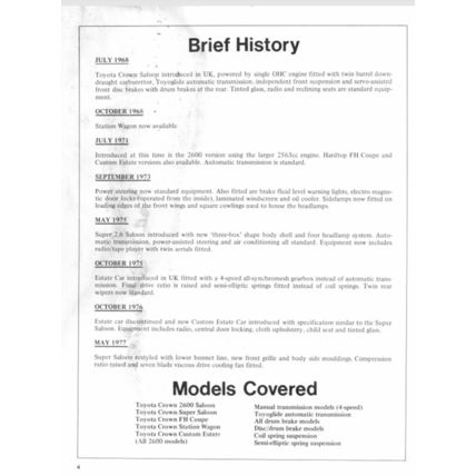 Toyota Crown 2600 Service Repair Manual 1971 WSM245 085666068X PDF