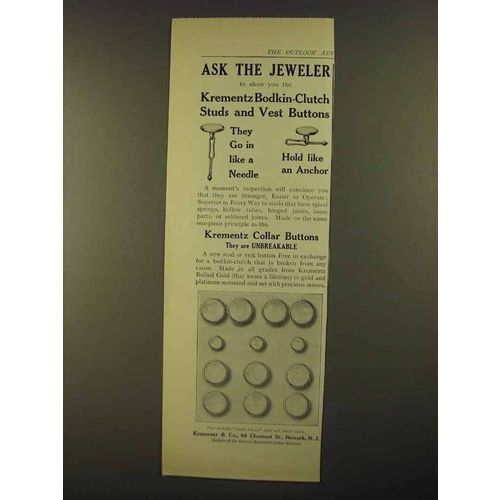 1911 Krementz Bodkin-Clutch Studs and Vest Buttons Ad