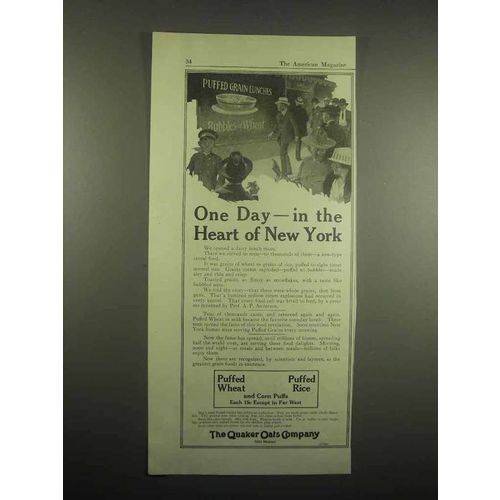 1918 Quaker Cereal Ad - Puffed Rice, Wheat, Corn Puffs