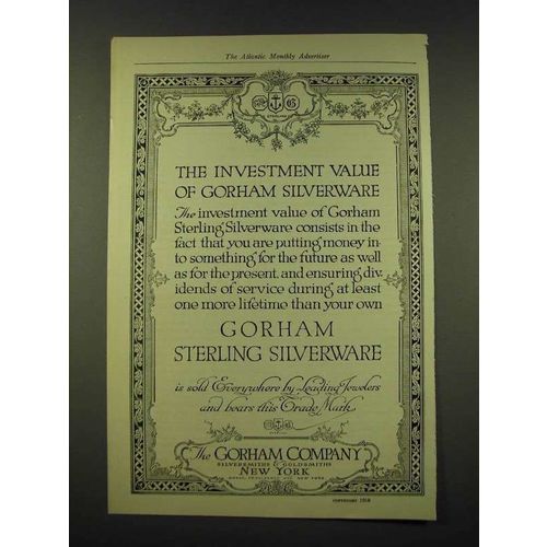 1918 Gorham Sterling Silverware Ad - The investment value of Gorham Silverware