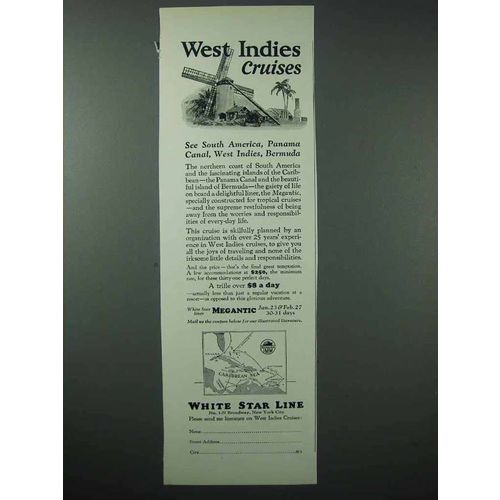 1925 White Star Line Cruise Ad - West Indies