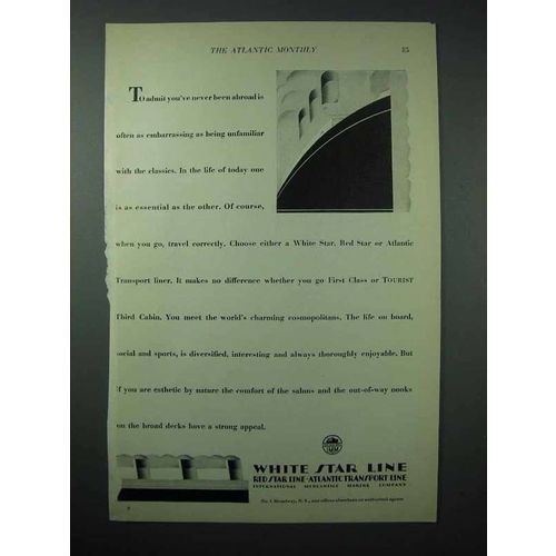 1925 White Star Line Cruise Ad - Never Been Abroad