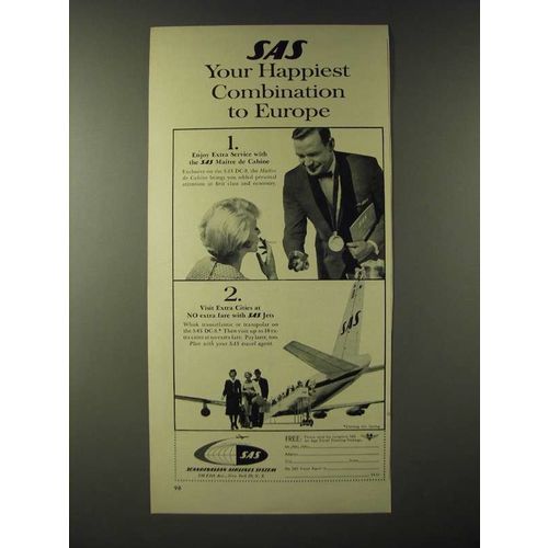 1960 SAS Scandinavian Airlines System Ad - SAS your happiest combination