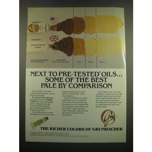 1983 Grumbacher Pre-tested Raw Sienna Paint Ad - Best Pale By Comparison