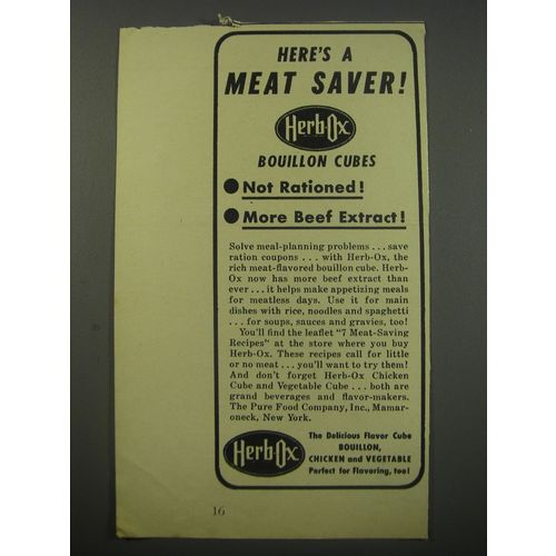 1943 Herb-Ox Bouillon cubes Ad - Here's a meat saver