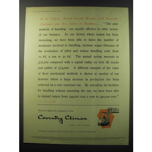 1955 Coventry Climax Fork Lift Trucks Ad - At the Unilever Annual